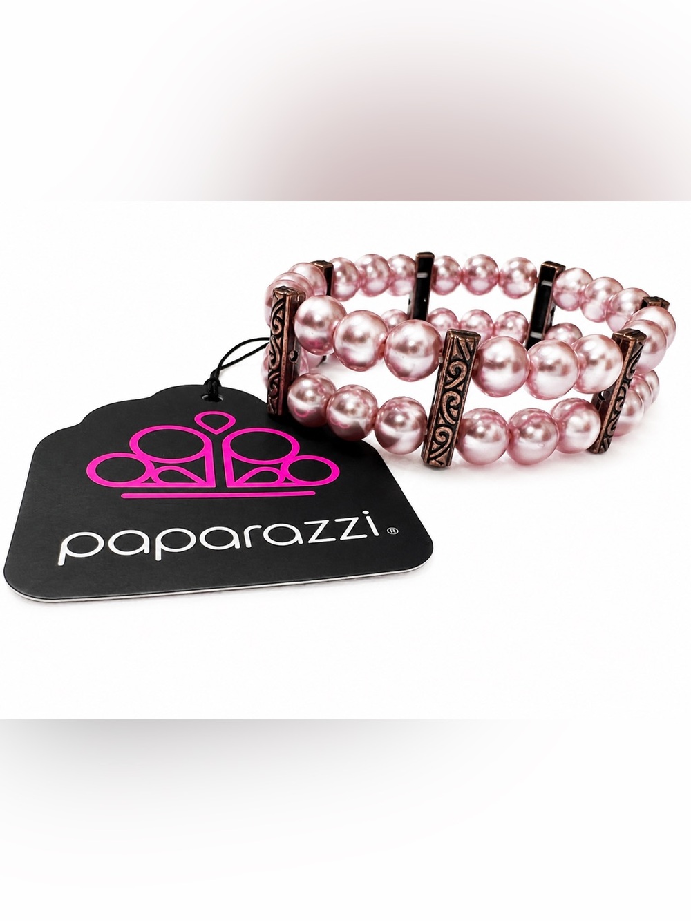 paparazzi Pink Pearl Triple-Row Bracelet with Copper Accents